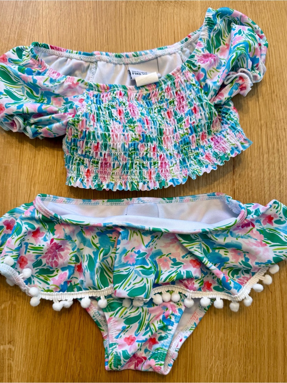 Flap Happy Girls Floral Ruffle Bikini - Pink & Green 2T
